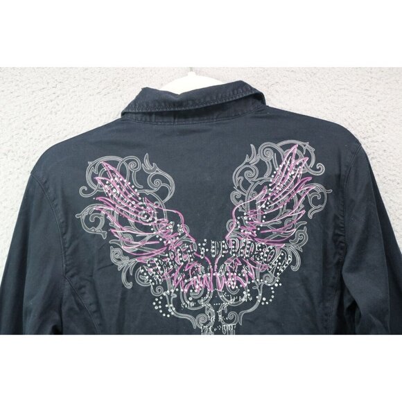 Harley Davidson Long Sleeve Button-Up Shirt-Medium-Rhinestones-Angel Wings - Picture 13 of 13